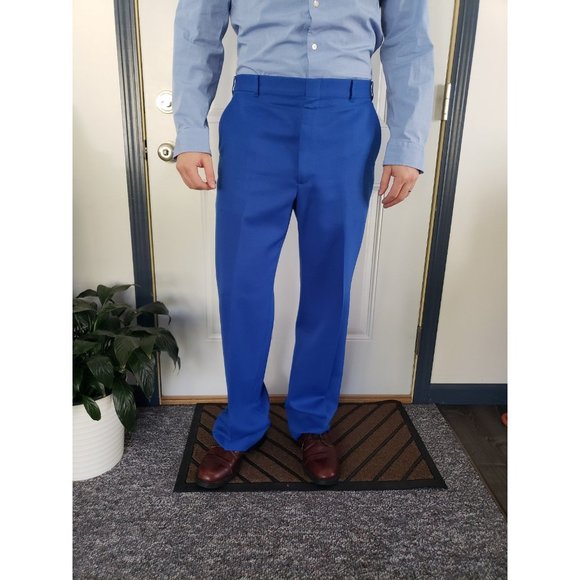 Vintage‎ Blue Polyester Trousers - Picture 1 of 4